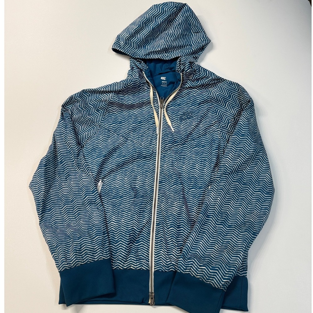 Nike Sportswear Full Zip‎ Hoodie Teal White Chevron Pattern Lightweight Men's M